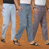 COMBO OF 3 MEN STRIPE COTTON HANDLOOM PANT BLUE PURPLE AND BLUE