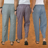 COMBO OF 3 MEN STRIPE COTTON HANDLOOM PANT BLUE PURPLE AND GRAY