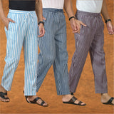 COMBO OF 3 MEN STRIPE COTTON HANDLOOM PANT BLUE PURPLE AND SKY BLUE