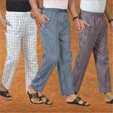 COMBO OF 3 MEN STRIPE COTTON HANDLOOM PANT BLUE PURPLE AND WHITE-