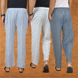 COMBO OF 3 MEN STRIPE COTTON HANDLOOM PANT BLUE WHITE AND BLUE