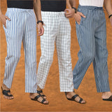 COMBO OF 3 MEN STRIPE COTTON HANDLOOM PANT BLUE WHITE AND BLUE