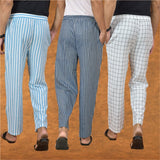 COMBO OF 3 MEN STRIPE COTTON HANDLOOM PANT BLUE WHITE AND SKY BLUE