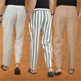 COMBO OF 3 MEN STRIPE COTTON HANDLOOM PANT GRAY BEIGE AND BEIGE