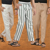 COMBO OF 3 MEN STRIPE COTTON HANDLOOM PANT GRAY BEIGE AND BEIGE