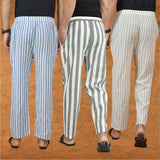 COMBO OF 3 MEN STRIPE COTTON HANDLOOM PANT GRAY BEIGE AND BLUE