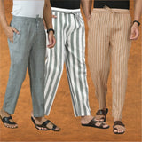 COMBO OF 3 MEN STRIPE COTTON HANDLOOM PANT GRAY BEIGE AND GRAY