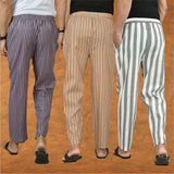 COMBO OF 3 MEN STRIPE COTTON HANDLOOM PANT GRAY BEIGE AND PURPLE