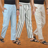 COMBO OF 3 MEN STRIPE COTTON HANDLOOM PANT GRAY BEIGE AND SKY BLUE