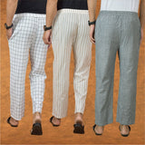 COMBO OF 3 MEN STRIPE COTTON HANDLOOM PANT GRAY BLACK AND WHITE
