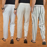 COMBO OF 3 MEN STRIPE COTTON HANDLOOM PANT GRAY BEIGE AND WHITE