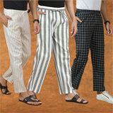 COMBO OF 3 MEN STRIPE COTTON HANDLOOM PANT GRAY BLACK AND BEIGE