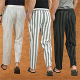 COMBO OF 3 MEN STRIPE COTTON HANDLOOM PANT GRAY BLACK AND BEIGE