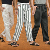 COMBO OF 3 MEN STRIPE COTTON HANDLOOM PANT GRAY BLACK AND BEIGE