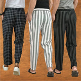 COMBO OF 3 MEN STRIPE COTTON HANDLOOM PANT GRAY BLACK AND BLACK