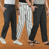 COMBO OF 3 MEN STRIPE COTTON HANDLOOM PANT GRAY BLACK AND BLACK