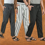 COMBO OF 3 MEN STRIPE COTTON HANDLOOM PANT GRAY BLACK AND BLACK