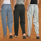 COMBO OF 3 MEN STRIPE COTTON HANDLOOM PANT GRAY BLACK AND BLUE