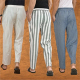 COMBO OF 3 MEN STRIPE COTTON HANDLOOM PANT GRAY BLUE AND BEIGE