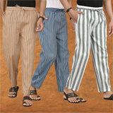 COMBO OF 3 MEN STRIPE COTTON HANDLOOM PANT GRAY BLUE AND BEIGE