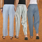 COMBO OF 3 MEN STRIPE COTTON HANDLOOM PANT GRAY BLUE AND BLUE
