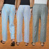 COMBO OF 3 MEN STRIPE COTTON HANDLOOM PANT GRAY BLUE AND SKY BLUE