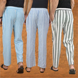 COMBO OF 3 MEN STRIPE COTTON HANDLOOM PANT GRAY BLUE AND SKY BLUE-