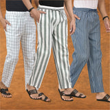 COMBO OF 3 MEN STRIPE COTTON HANDLOOM PANT GRAY BLUE AND WHITE
