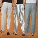 COMBO OF 3 MEN STRIPE COTTON HANDLOOM PANT GRAY GRAY AND BEIGE