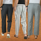 COMBO OF 3 MEN STRIPE COTTON HANDLOOM PANT GRAY GRAY AND BLACK