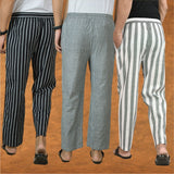 COMBO OF 3 MEN STRIPE COTTON HANDLOOM PANT GRAY GRAY AND BLACK