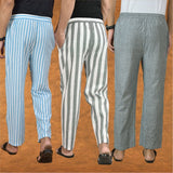 COMBO OF 3 MEN STRIPE COTTON HANDLOOM PANT GRAY GRAY AND SKY BLUE-