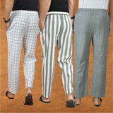COMBO OF 3 MEN STRIPE COTTON HANDLOOM PANT GRAY GRAY AND WHITE