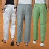COMBO OF 3 MEN STRIPE COTTON HANDLOOM PANT GRAY OLIVE GREEN AND WHITE