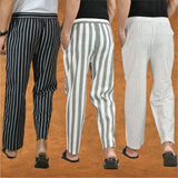 COMBO OF 3 MEN STRIPE COTTON HANDLOOM PANT GRAY WHITE AND BLACK