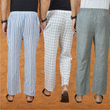 COMBO OF 3 MEN STRIPE COTTON HANDLOOM PANT GRAY WHITE AND BLUE