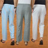 COMBO OF 3 MEN STRIPE COTTON HANDLOOM PANT GRAY WHITE AND SKY BLUE