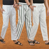 COMBO OF 3 MEN STRIPE COTTON HANDLOOM PANT GRAY WHITE AND WHITE