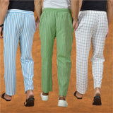 COMBO OF 3 MEN STRIPE COTTON HANDLOOM PANT OLIVE GREEN WHITE AND SKY BLUE