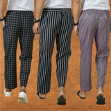 COMBO OF 3 MEN STRIPE COTTON HANDLOOM PANT PURPLE BLACK AND BLACK