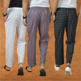 COMBO OF 3 MEN STRIPE COTTON HANDLOOM PANT PURPLE BLACK AND WHITE