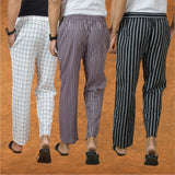 COMBO OF 3 MEN STRIPE COTTON HANDLOOM PANT PURPLE BLACK AND WHITE
