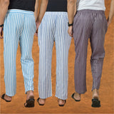COMBO OF 3 MEN STRIPE COTTON HANDLOOM PANT PURPLE BLUE AND SKY BLUE