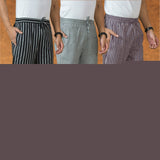 COMBO OF 3 MEN STRIPE COTTON HANDLOOM PANT PURPLE GRAY AND BLACK