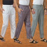 COMBO OF 3 MEN STRIPE COTTON HANDLOOM PANT PURPLE GRAY AND WHITE