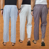 COMBO OF 3 MEN STRIPE COTTON HANDLOOM PANT PURPLE WHITE AND BLUE