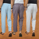 COMBO OF 3 MEN STRIPE COTTON HANDLOOM PANT PURPLE WHITE AND SKY BLUE