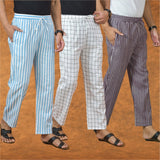 COMBO OF 3 MEN STRIPE COTTON HANDLOOM PANT PURPLE WHITE AND SKY BLUE