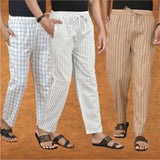 COMBO OF 3 MEN STRIPE COTTON HANDLOOM PANT WHITE BEIGE AND WHITE