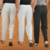 COMBO OF 3 MEN STRIPE COTTON HANDLOOM PANT WHITE BLACK AND BEIGE